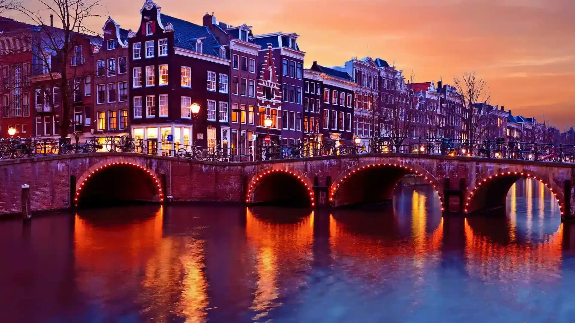Amsterdam Canal Houses at Night Netherlands