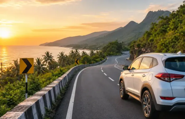 Best road trips from Chennai by car along scenic coastal highway with hills and beach view