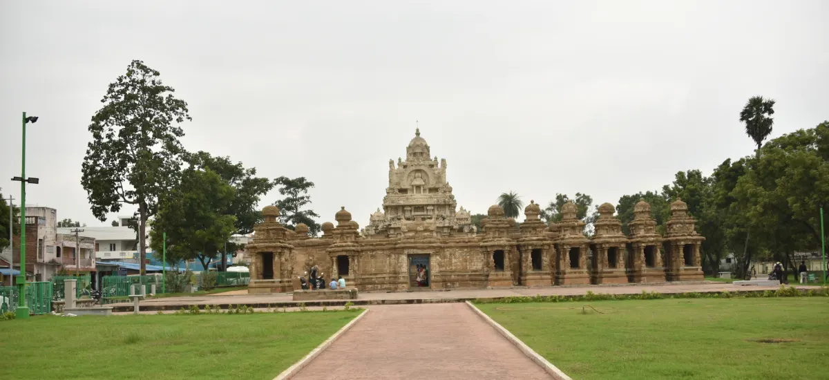 Kanchipuram temple architecture with intricate carvings and traditional South Indian style