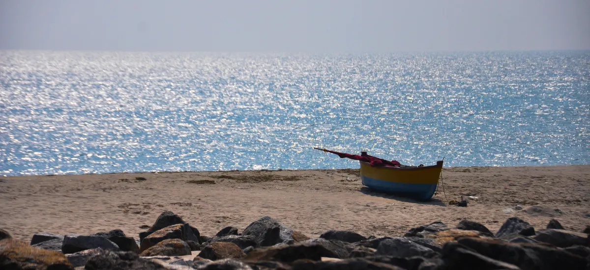 Kunthukal Beach in Rameswaram with clean sandy shore and calm sea water