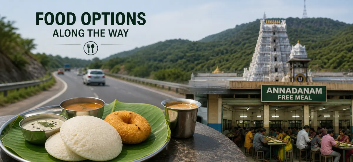 South Indian breakfast on Chennai to Tirupati road trip with temple meal service