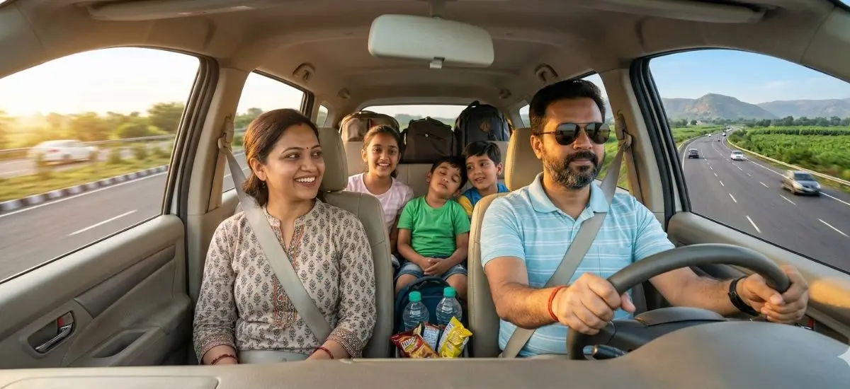 Family travelling in car
