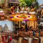 Traditional festivals in South India including Pongal, Onam, Mysuru Dasara, and Thrissur Pooram celebrations