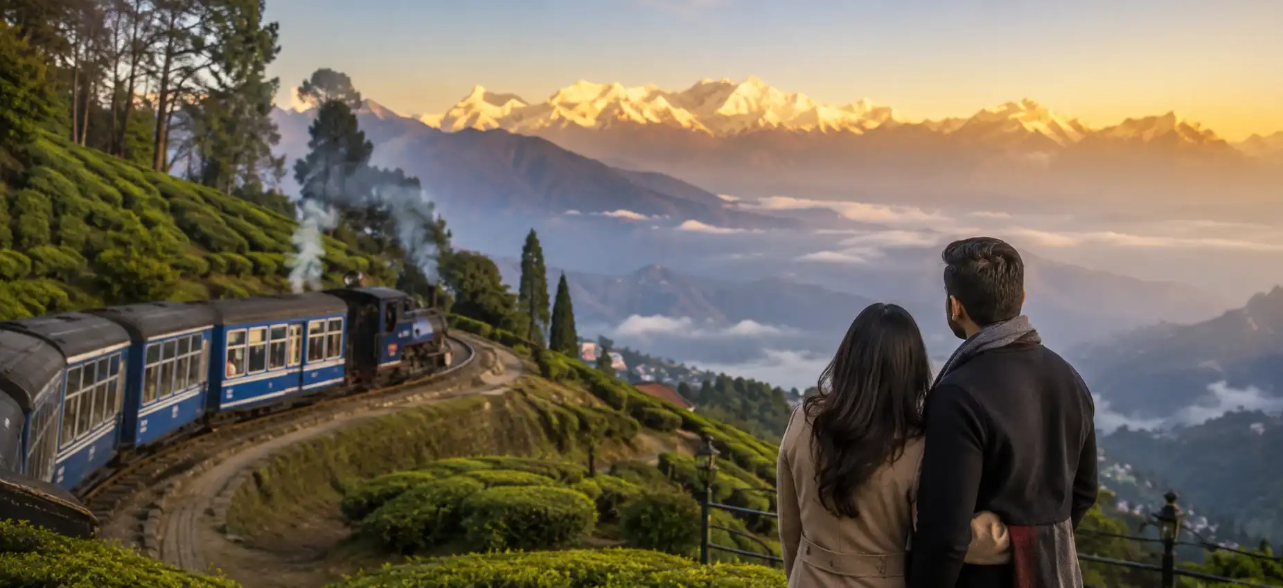 Honeymoon couples in romantic vacation in Darjeeling